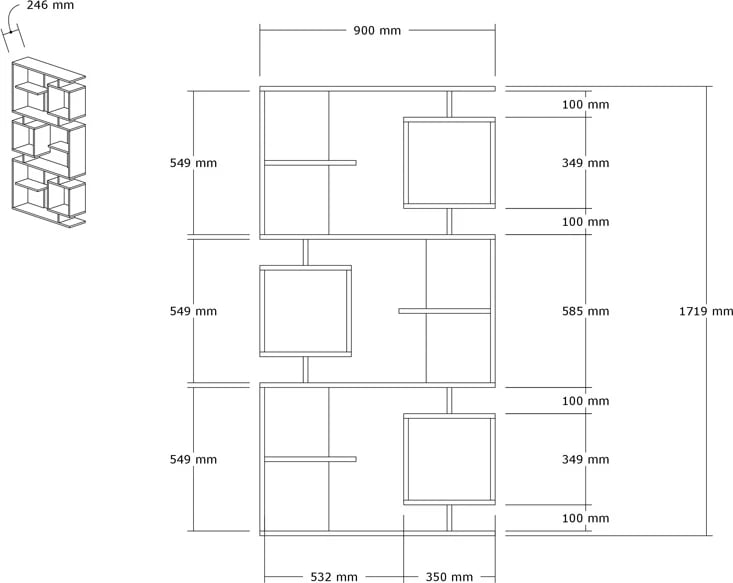 Raft librash Cubix, ngjyrë sonoma-antracit, 90x24.6x171.9cm