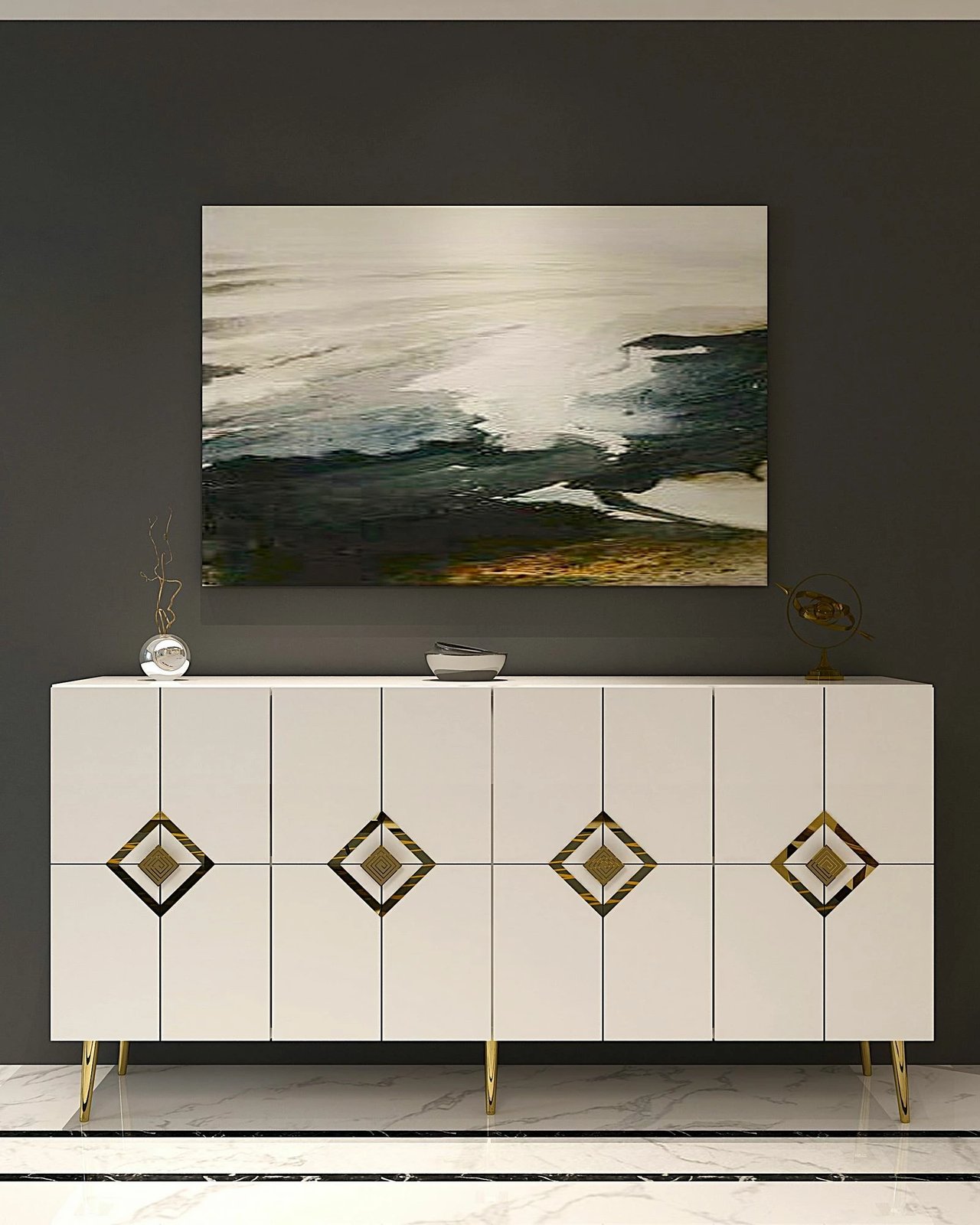 Konsolë Skye Decor, e bardhë dhe ari, KB150