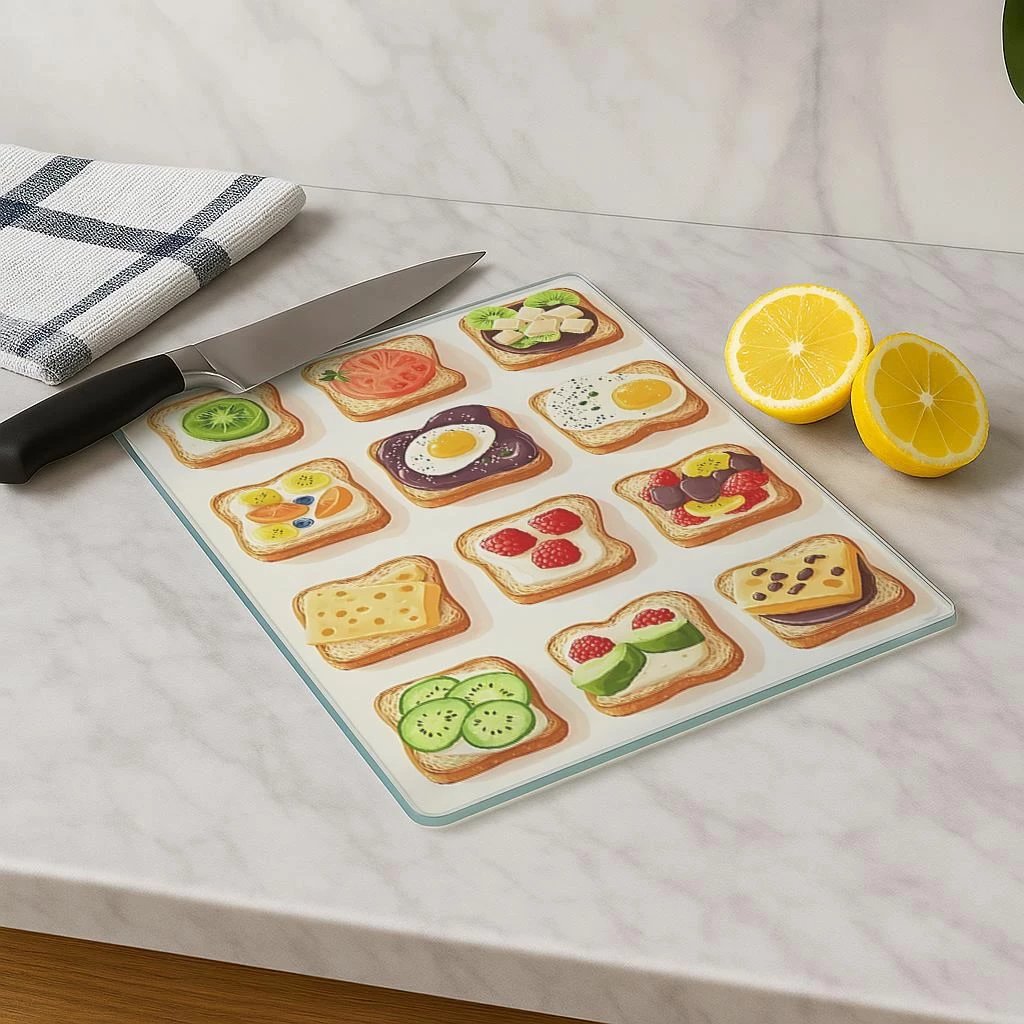 Dërrasë prerëse prej xhami të temperuar, shumëngjyrëshe, Hermia Kes-00003, 30x40cm