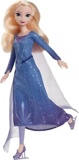 Kukull Elsa Disney Frozen, Mattel JBG53, me fustan të kaltër dhe patina akulli