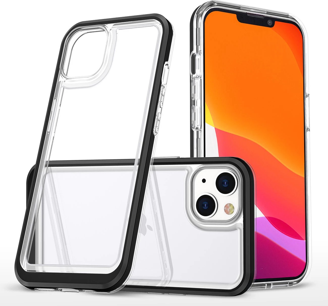 Mbështjellës Hurtel Clear 3in1 për iPhone 14, kornizë e zezë, transparent