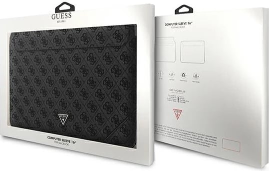 Mbështjellës Guess 4G Uptown Triangle Logo për laptop 16", eko-lëkurë, zi