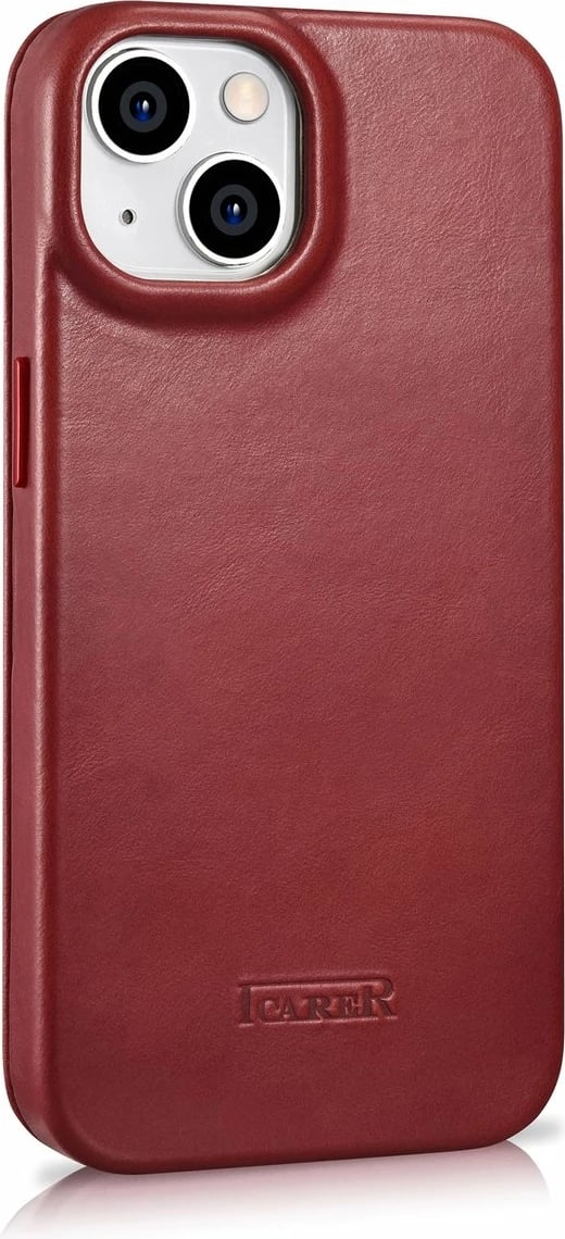 Mbështjellës iCarer Oil Wax Premium Leather Folio për iPhone 14 Plus, MagSafe, Kuq