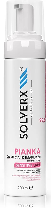 Shkumë pastruese dhe heqëse grimi SOLVERX Sensitive Skin për femra 200ml