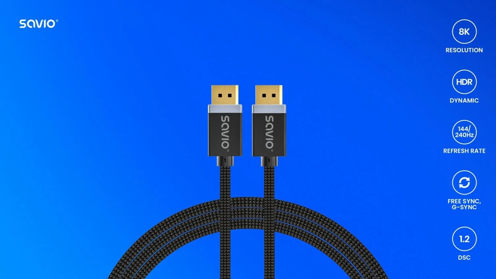 Kabllo DisplayPort Savio CL-165, 1m, v1.4, e zezë