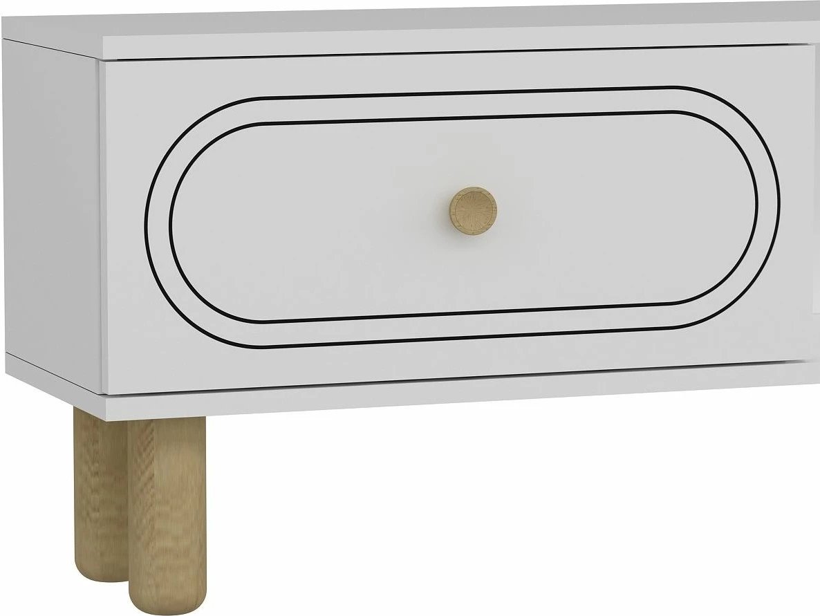 Komodë TV Skye Decor, Polen Bohem me oxhak dekorativ, e bardhë