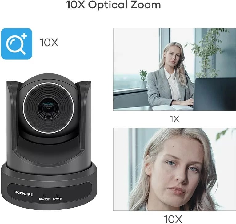 Kamerë PTZ ROCWARE RC20, Full HD 1080p, 10x Zoom Optik, me mikrofon, E zezë