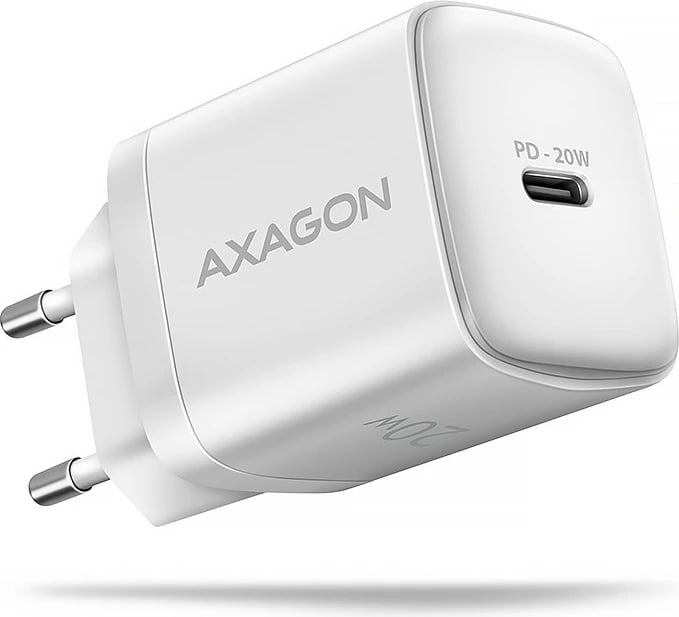 Karikues muri AXAGON ACU-PD20W, PD 20W, 1x USB-C, PD 3.0/QC4+/QC3.0/AFC/FCP/PPS, i shpejtë për smartphone e tablet, White