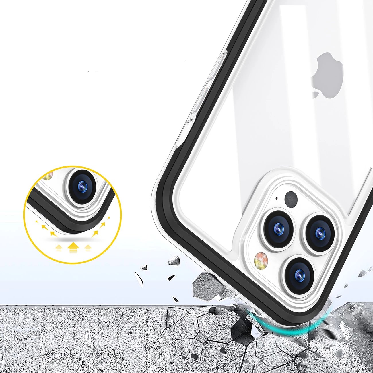 Mbështjellës Hurtel Clear 3in1 për iPhone 14 Pro Max, kornizë kaltër, transparent