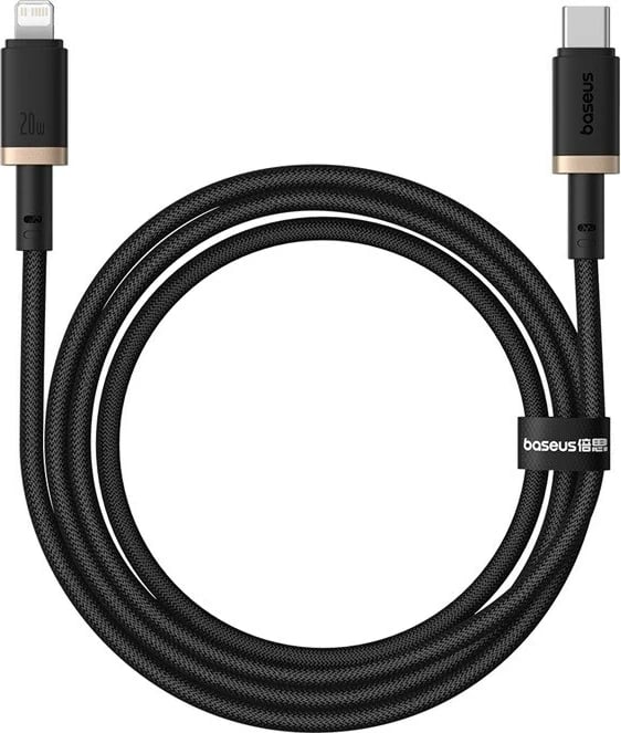 Kabllo karikimi e shpejtë Baseus Dura Type C për iP, 20 W, 1 m, E zezë, Ari