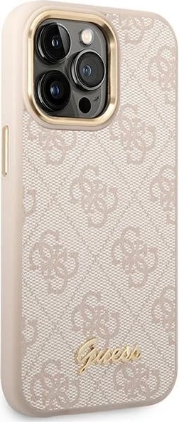 Mbështjellës Guess 4G Vintage Gold Logo për iPhone 14 Pro Max, Rozë