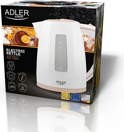 Zierës uji elektrik, Adler, AD 1264, 1.7 L, 2200W, plastikë, bardhë