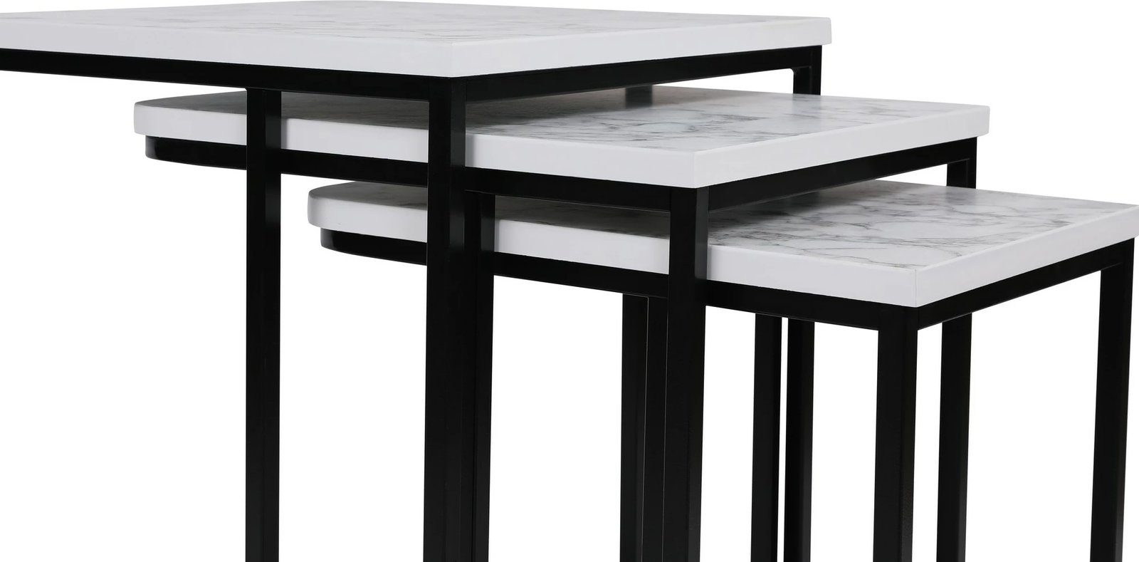 Set tavolinash ndihmëse të mbivendosura, 3 copë, Hanah Home, metal, sipërfaqe MDF, e bardhë/zezë, 9404