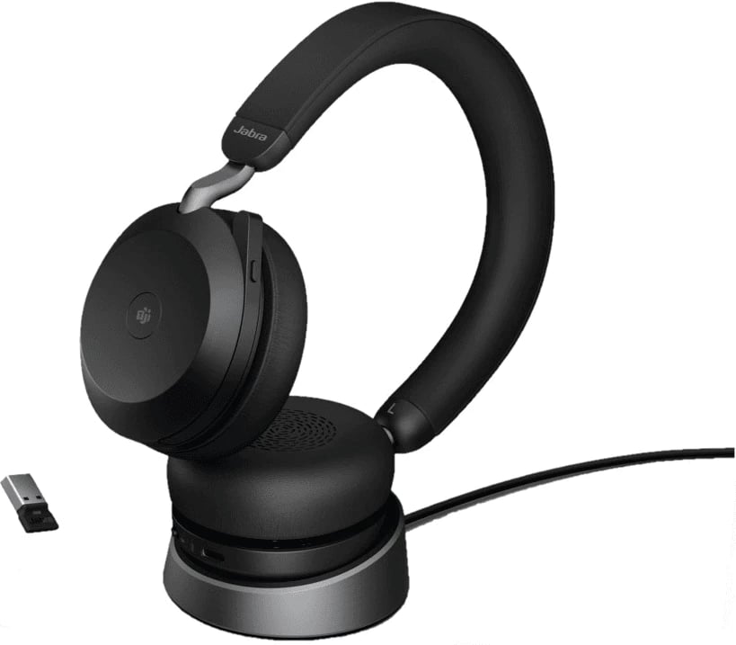 Kufje Jabra EV752B9 / 27599-999-989, me mikrofon, pa tela me dongle USB, me bazë karikimi, e zezë
