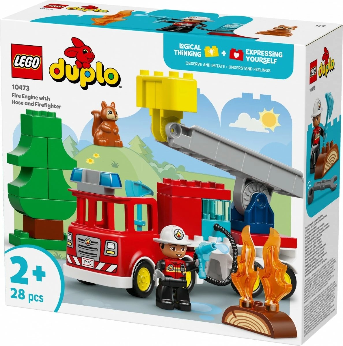 Set blloqe ndërtimi, LEGO DUPLO, 10473, kamion zjarrfikës me zorrë dhe figurë zjarrfikësi, 28 pjesë