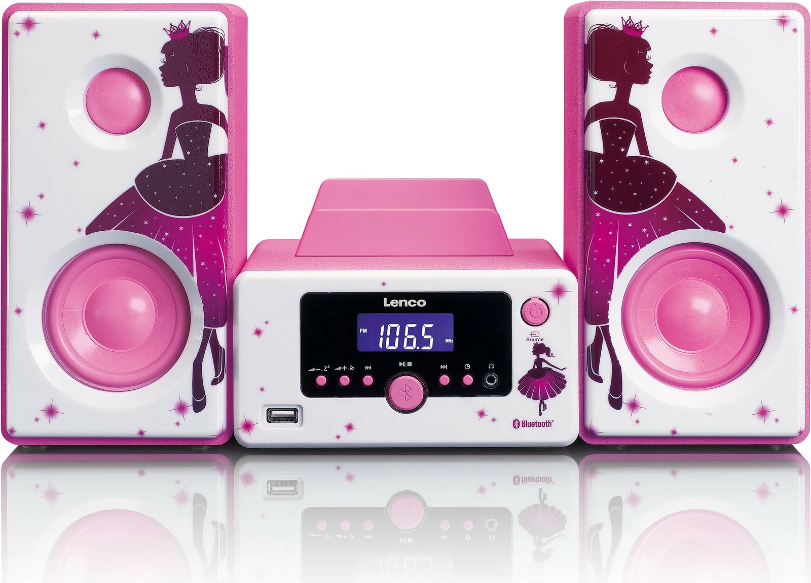 Altoparlantë Lenco MC-020 Princess, Bluetooth, USB, 10W, rozë/bardhë