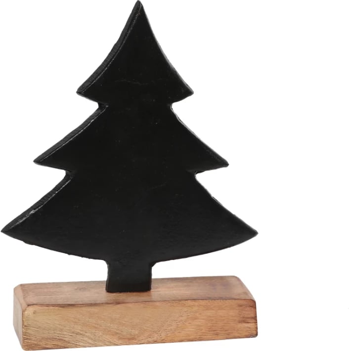 Dekor pemë Krishtlindjesh, alumin i zi, dru mango natyral, 20x5x25cm Dekor pemë Krishtlindjesh, alumin i zi, dru mango natyral, 20x5x25cm