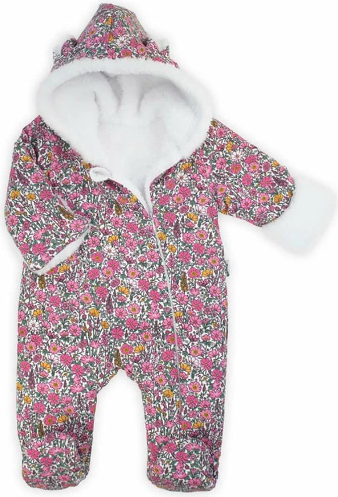 kombinezon dimri për foshnje, Nicol, Lea, madhësi 56 (0-3m), me kapuç me veshë, mbyllje me zinxhir anësor, rozë