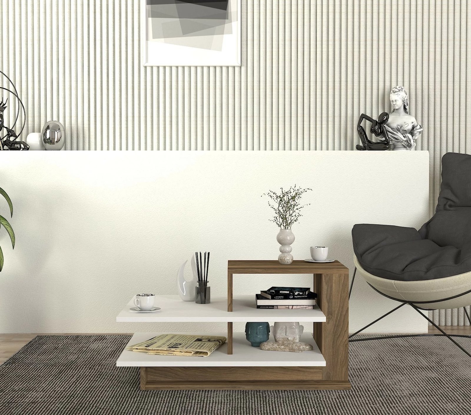 Tavolinë e ulët Skye Decor, Venüs, e bardhë dhe arre