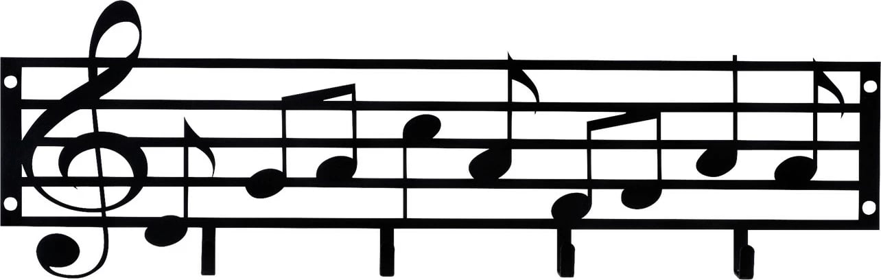 Varëse muri metalike, dizajn notash muzikore, ngjyrë e zezë, 60x19cm