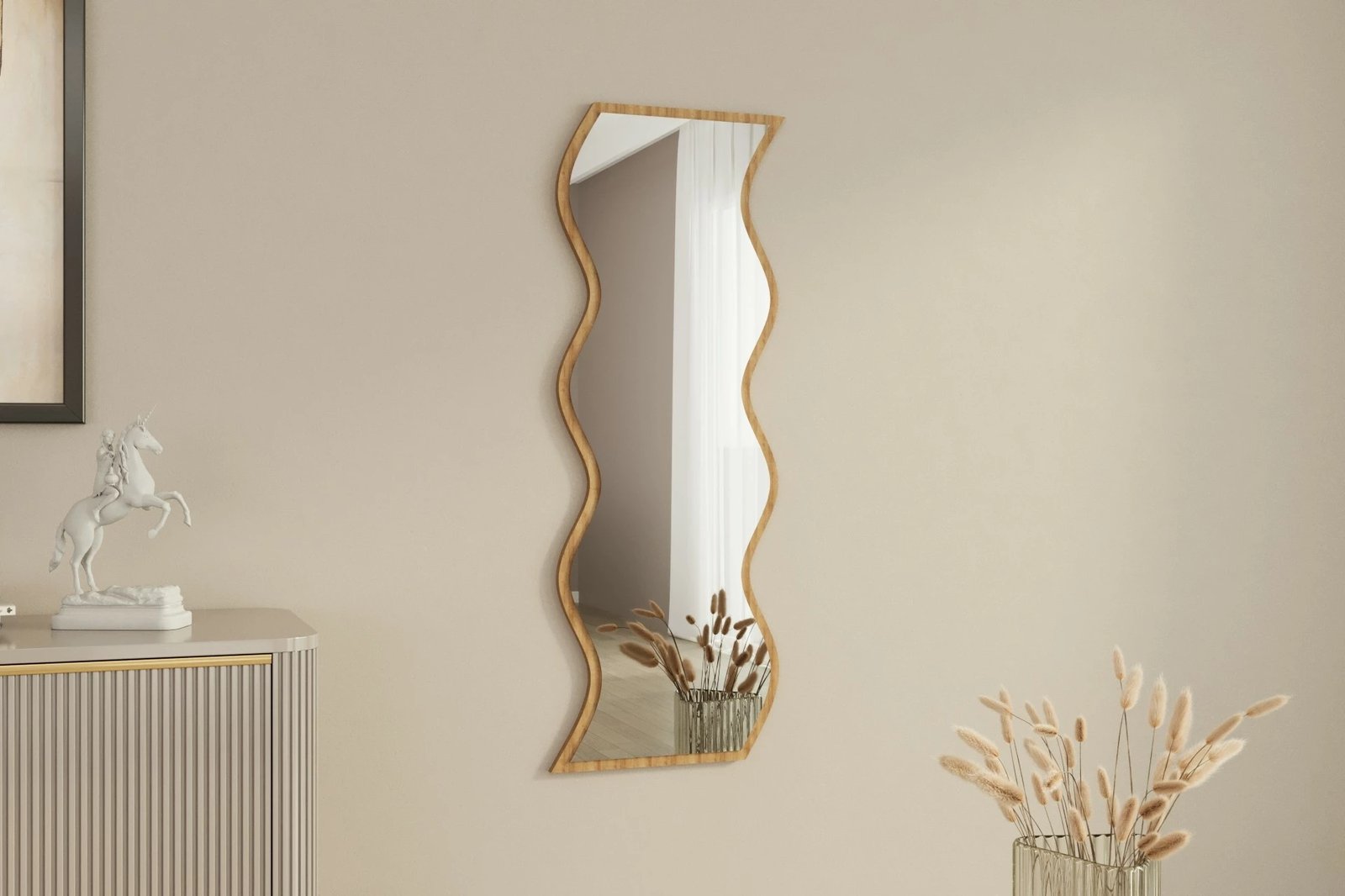 Pasqyrë dekorative Skye Decor, e bardhë, natyrale