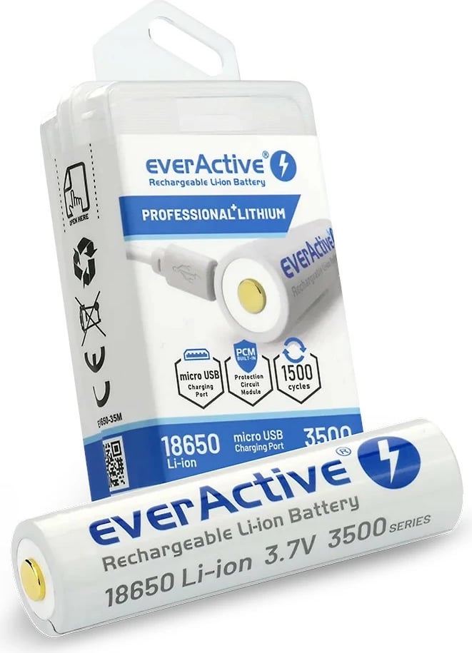 Bateri rikarikueshme everActive FWEV1865035MBOX 18650 Li-ion 3500 mAh 3.7V me micro USB 1 copë Bateri rikarikueshme everActive FWEV1865035MBOX 18650 Li-ion 3500 mAh 3.7V me micro USB 1 copë