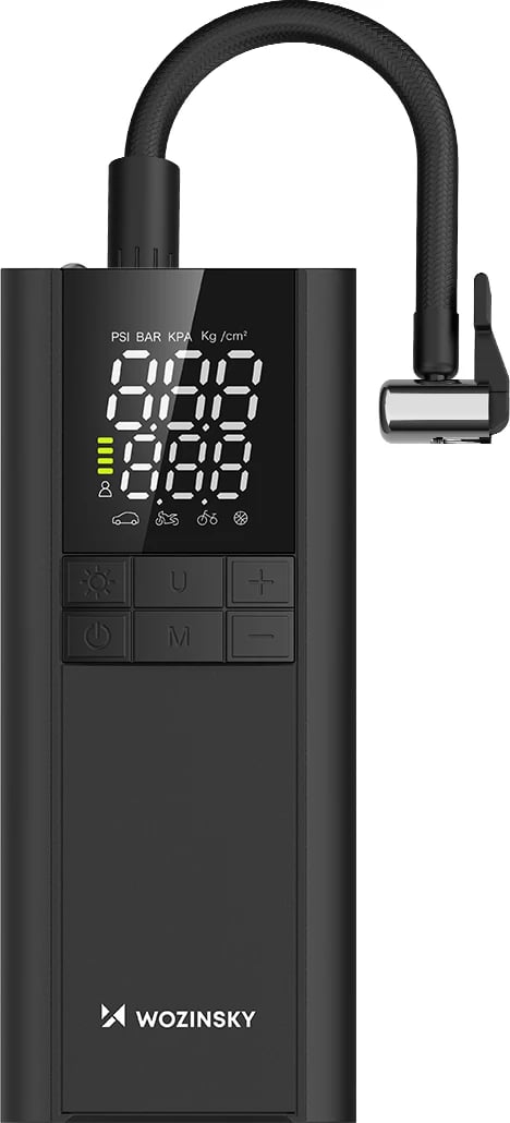 Kompresor elektrik Wozinsky WPEP-8000, power bank 8000 mAh, 150 PSI, USB-C, elektrik dore LED, e zezë