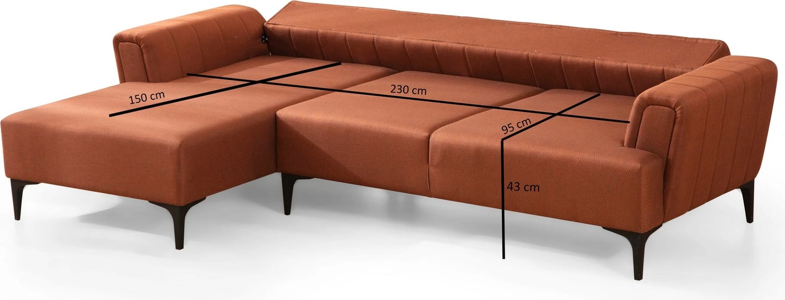 Kënd-sofë krevati Atelier del Sofa, Hamlet majtas, ngjyrë tullë e kuqe