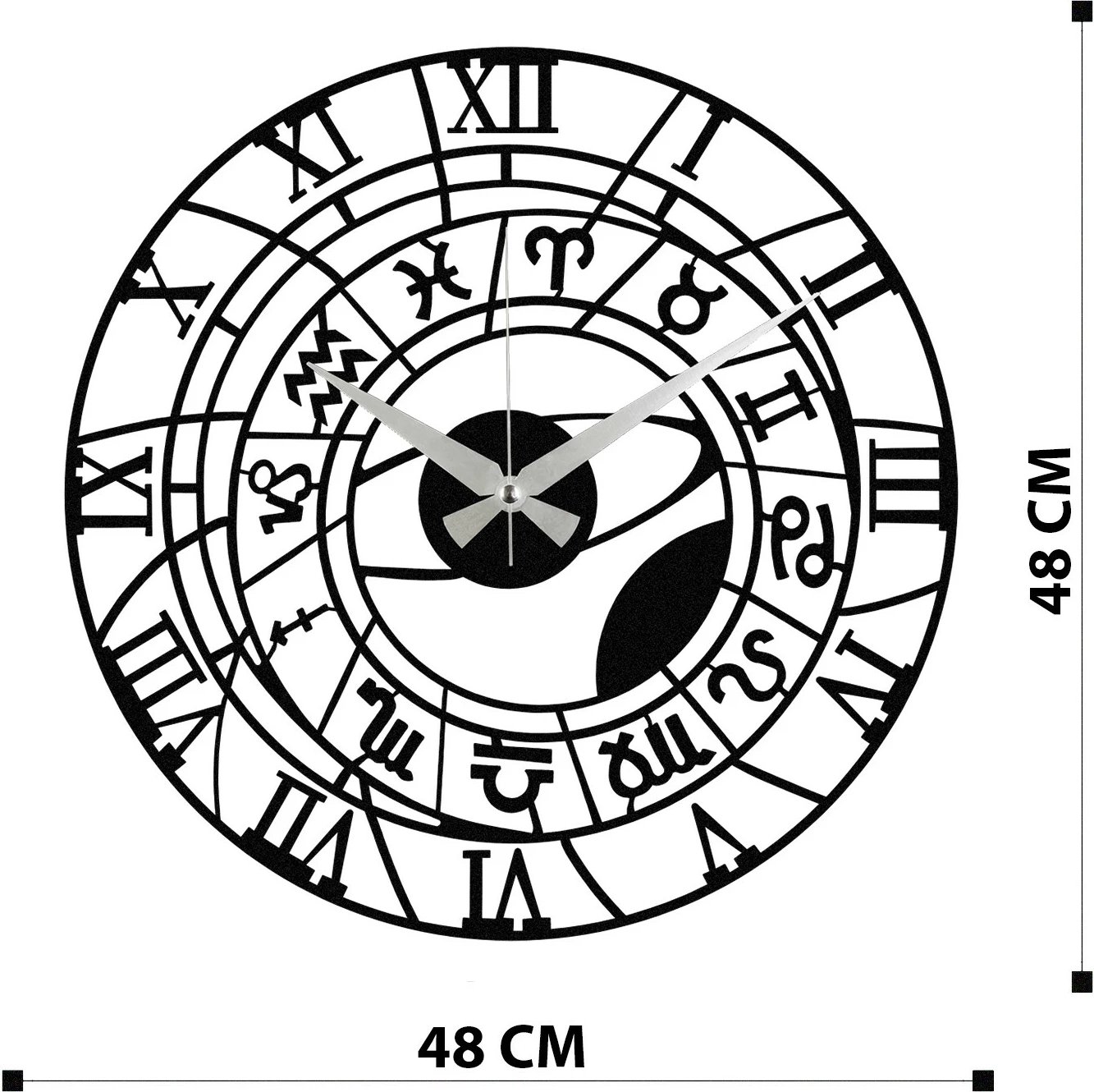 Orë muri dekorative prej metali, Wallity Enzoclock - S025, e zezë, 48x48cm