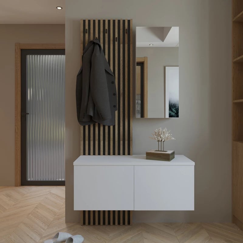 Mobilje hyrëse Arika, ngjyrë sonoma-bardhë, 100x37x199.5cm