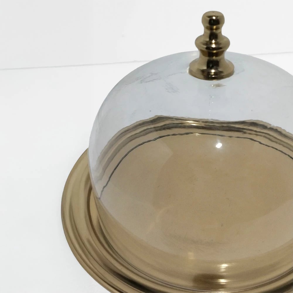 Kupë servirëse me kapak, alumin dhe xham, argjend, 23x23x28cm