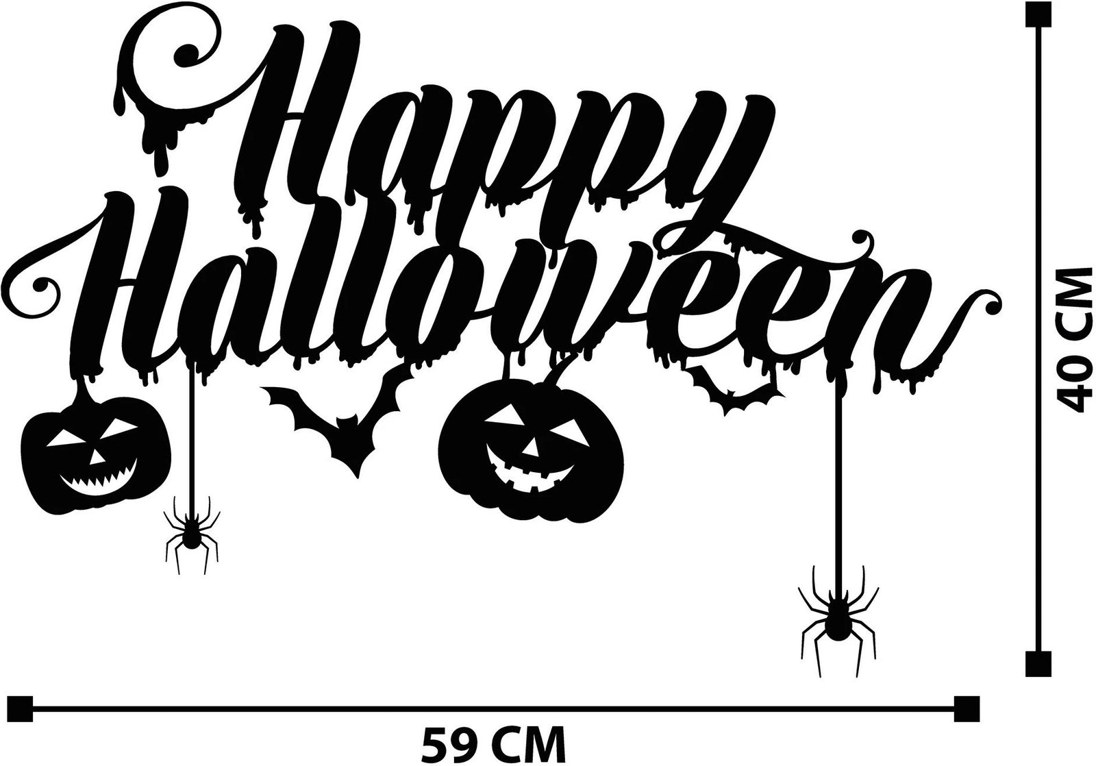 Aksesor dekorativ metalik për mur, Wallity, Halloween 5, ngjyrë e zezë, 59x40cm