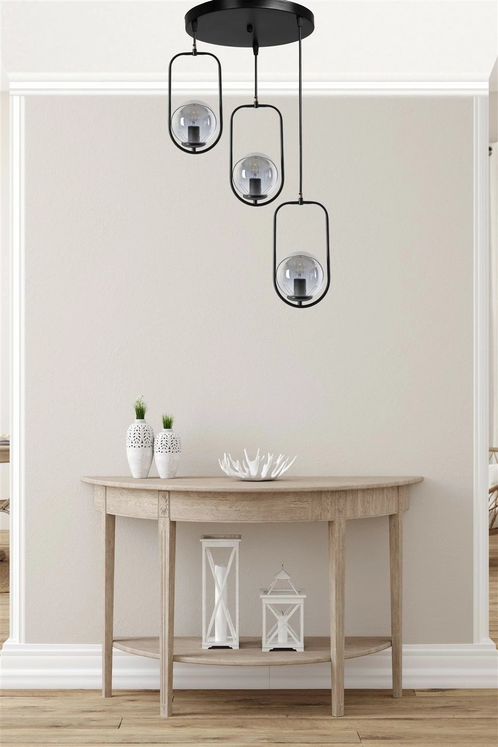 Llambë tavani Opviq, dru ahu, 3 pjesë, gotë e tymosur, e zezë, varëse