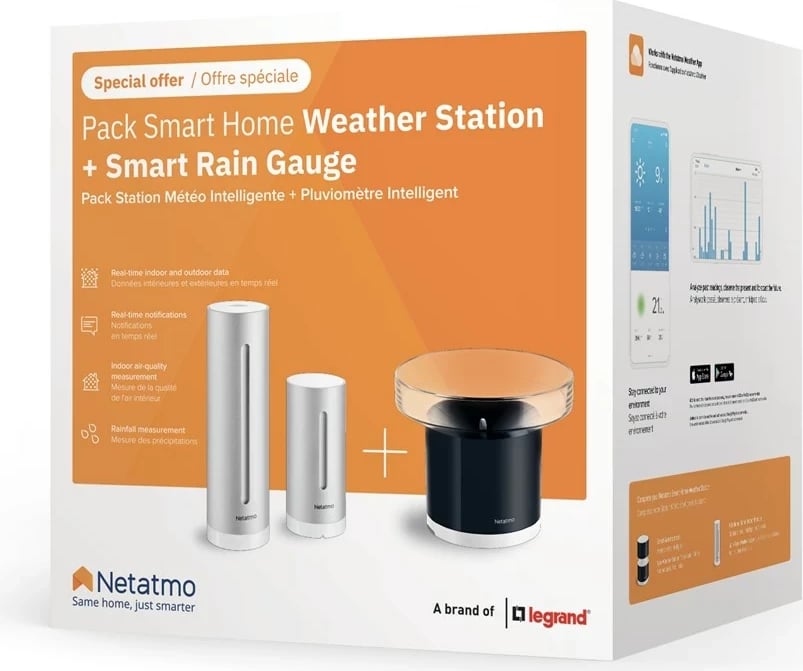 Stacion moti Netatmo Smart Home me matës shiu, Argjendtë