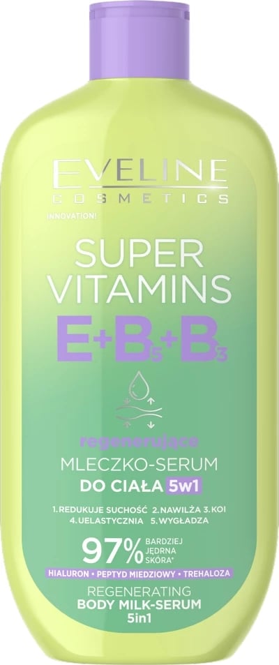 Qumësht për trup Eveline Cosmetics Super Vitamins Regenerating Body Milk–Serum 5-in-1 për femra, 350ml