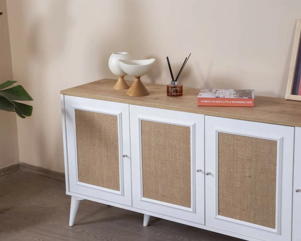 Konsol Skye Decor, montim në mur, e bardhë dhe lis