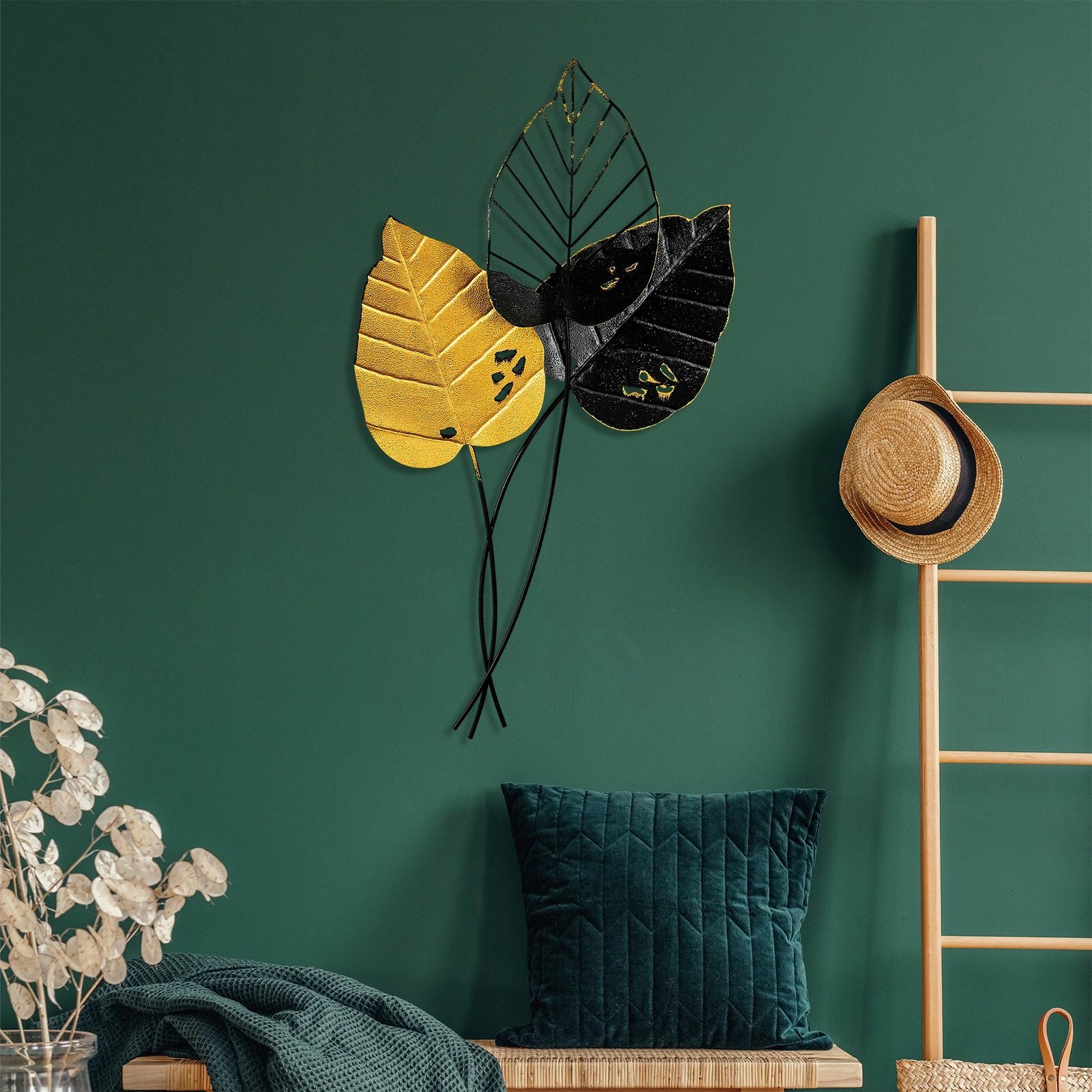 Aksesor dekorativ metalik për mur, Wallity, Fall 2, verdhë dhe e zezë, 45x85cm