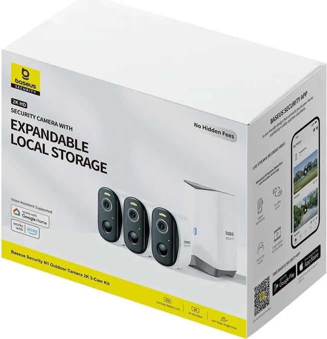 Set kamerash të jashtme Baseus N1, 2K, 3 copë, e bardhë