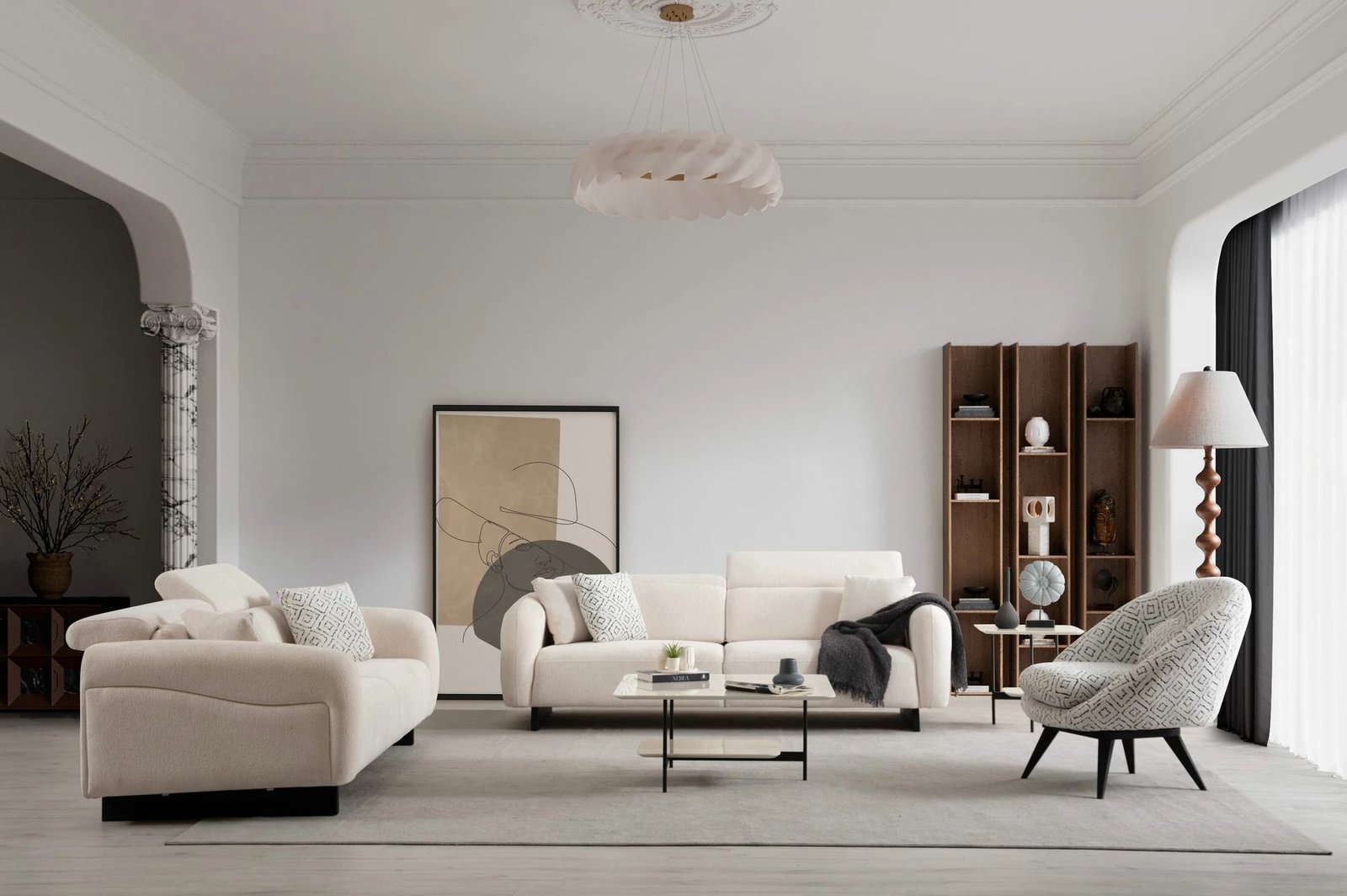 Divan treshe Caprice, i bardhë, Atelier del Sofa