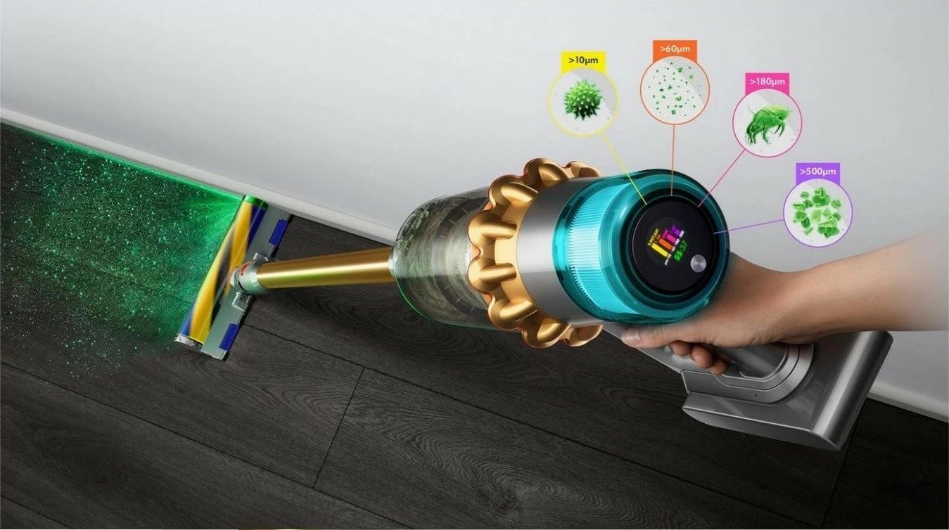 Fshesë me korrent vertikale Dyson V15 Detect Absolute Gold, pa qese, 0.76L, HEPA, e artë Fshesë me korrent vertikale Dyson V15 Detect Absolute Gold, pa qese, 0.76L, HEPA, e artë