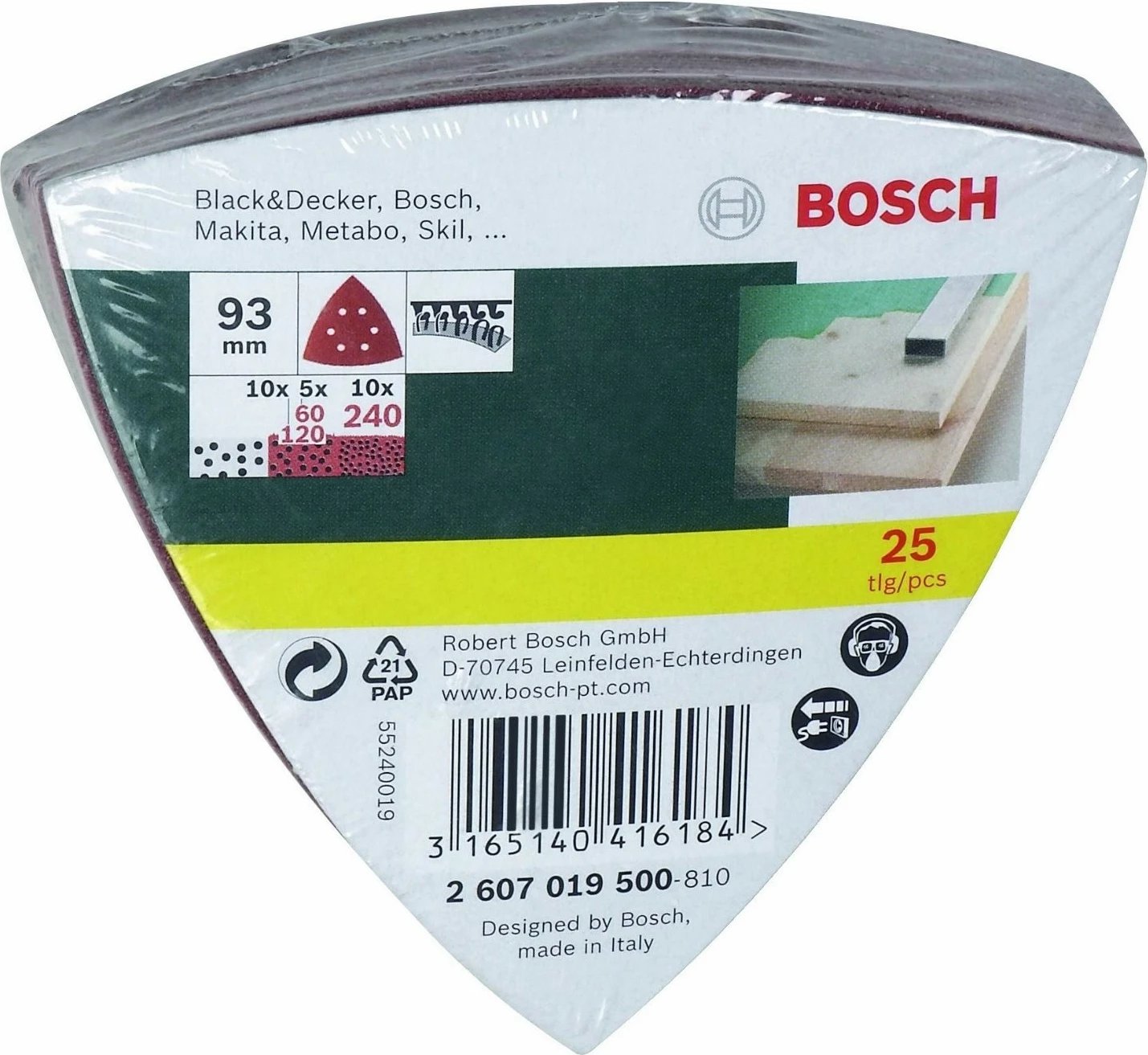 Letra zmerile Bosch 25 copë, 93mm, 60/120/240