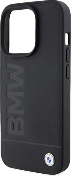Mbështjellës BMW Leather Hot Stamp për iPhone 15 Pro Max, lëkurë origjinale, i zi