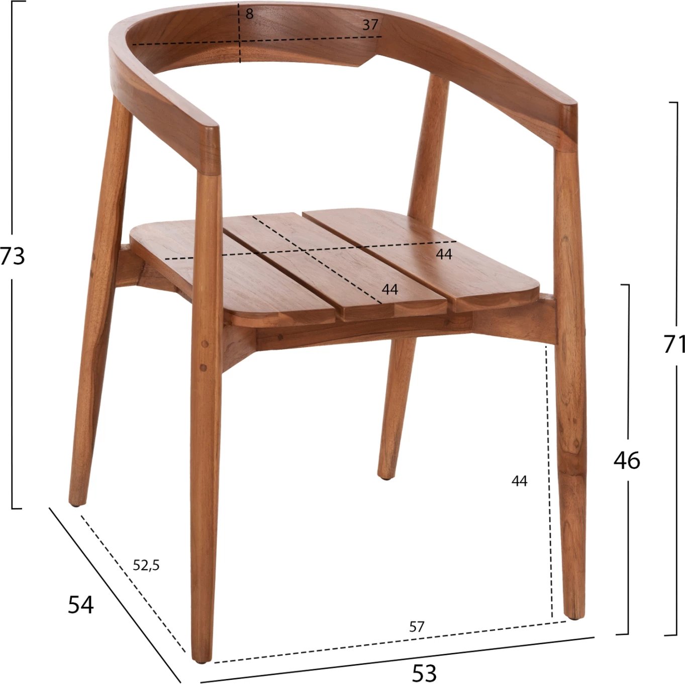 Karrige ngrënieje me mbështetëse për duar, dru tik natyral, ADONIS FH6938, 53x54x73cm
