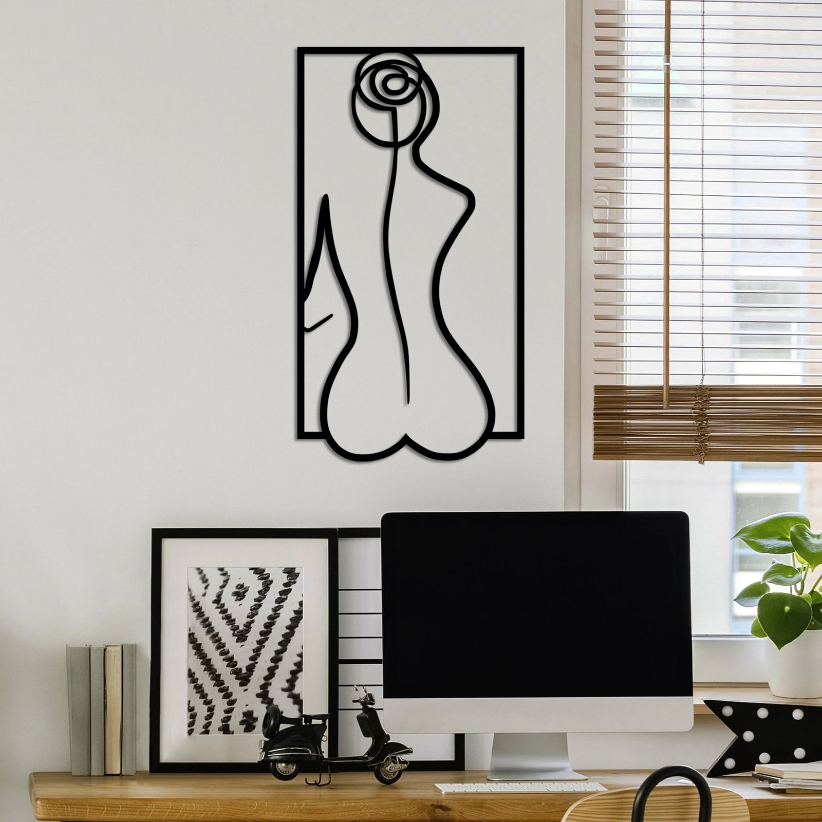 Aksesor dekorativ metalik për mur, siluetë trëndafili, Wallity, i zi, madhësia L