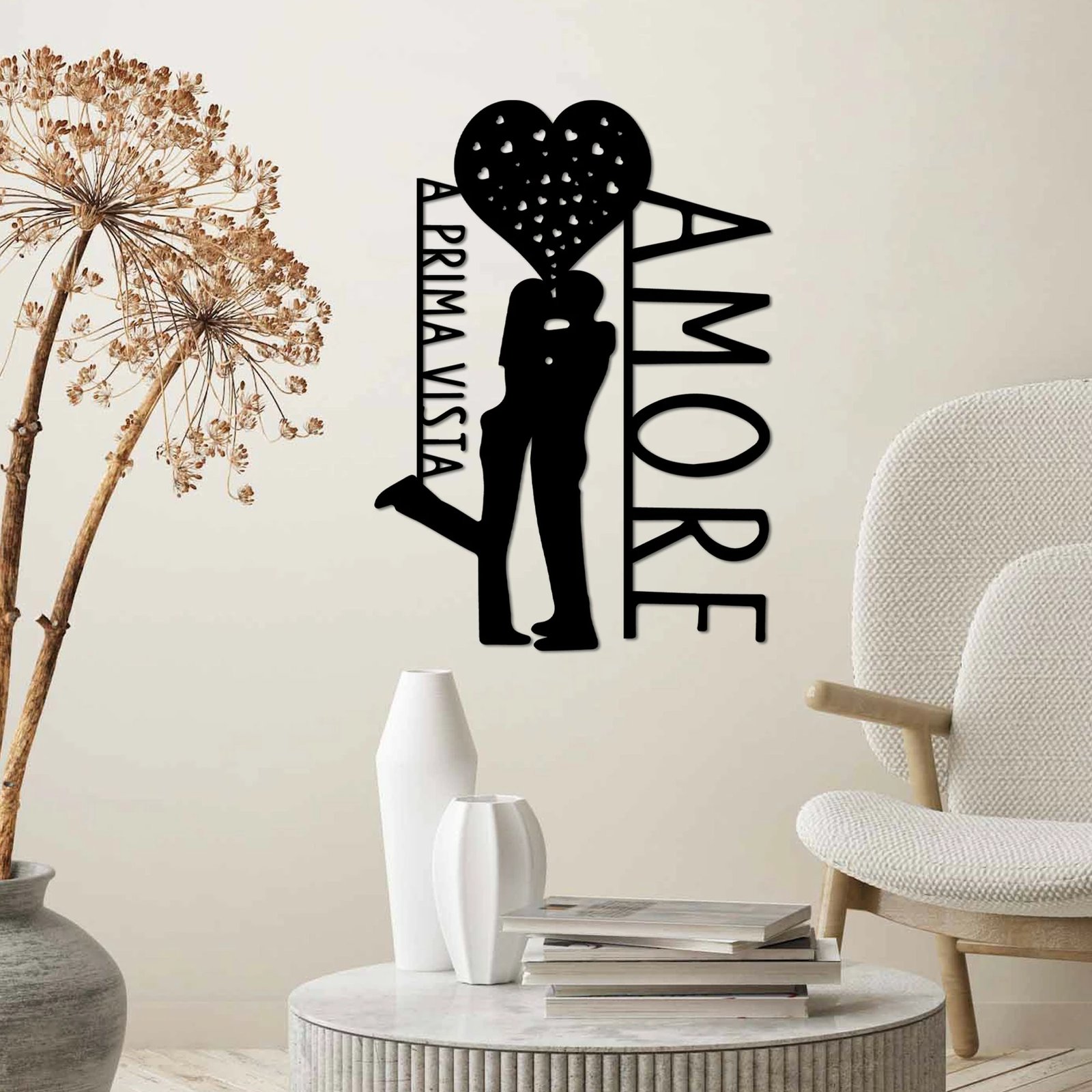 Aksesor dekorativ metalik për mur, Amore Prima Vista 3, ngjyrë e zezë, 40x56cm