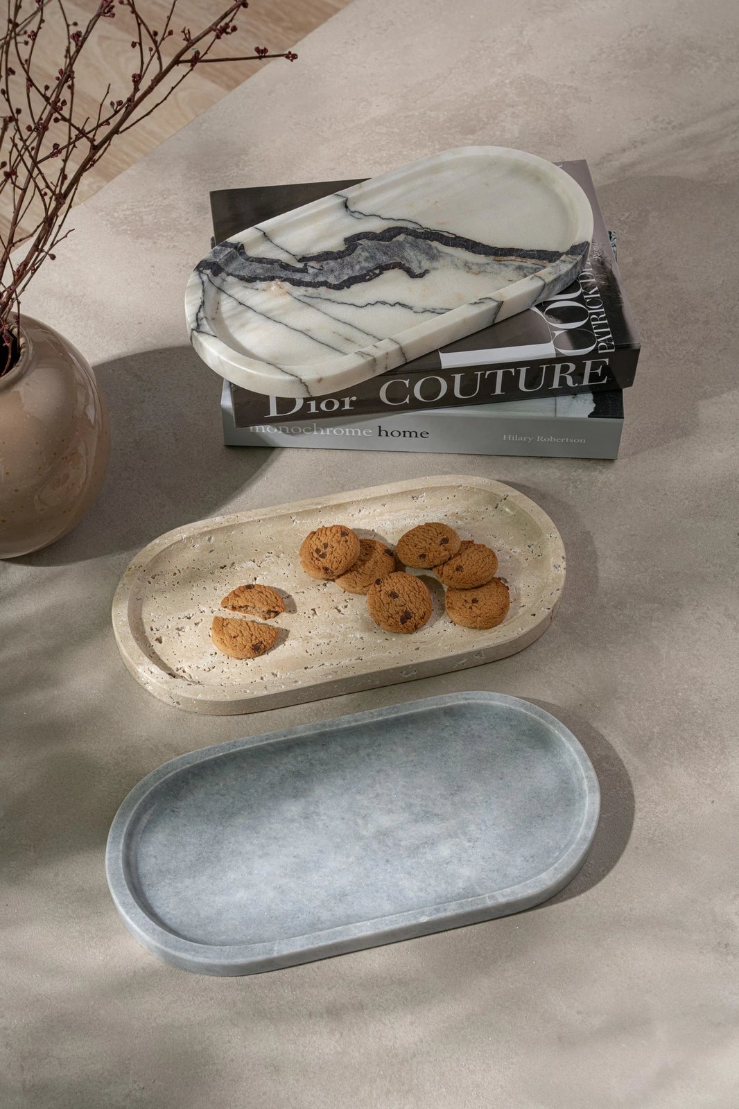 Set pjatash dekorative prej mermeri, 3 copë