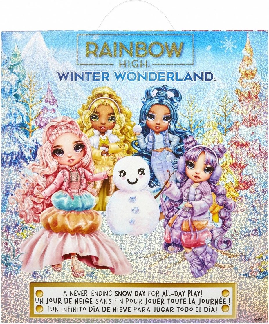 Kukull Rainbow High Winter Wonderland Sunny Madison, 11 inç, me borë magjike dhe aksesorë, Verdhë