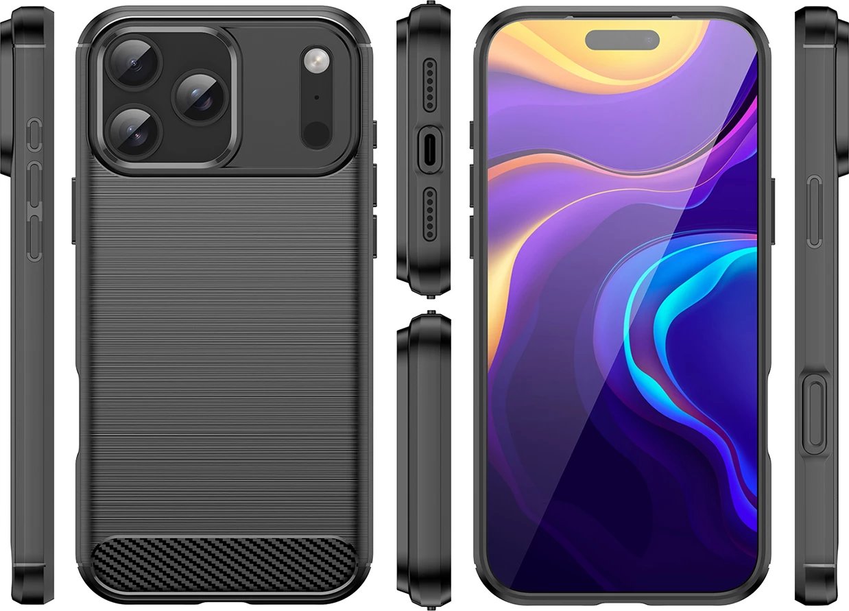 Mbështjellës Hurtel Carbon Case për iPhone 17 Pro Max, i zi