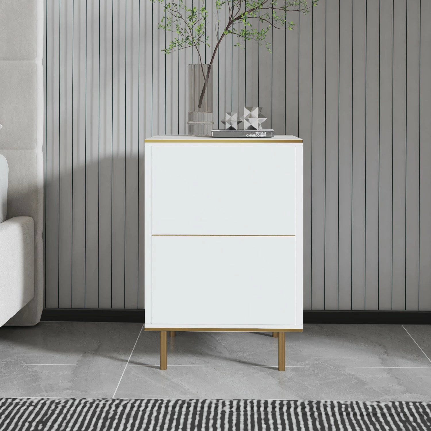 Komodinë Hanah Home, pamje mermeri, e bardhë