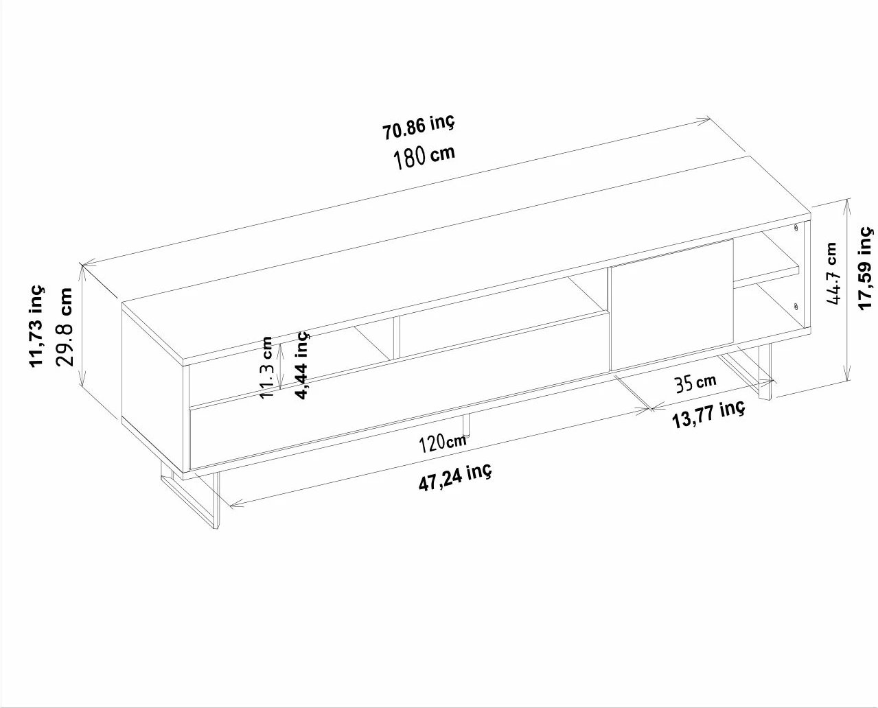 Komodinë TV Skye Decor, ngjyrë e zezë dhe lis, Luga